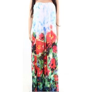Nicole Miller Floral Strapless Cutout Maxi Dress